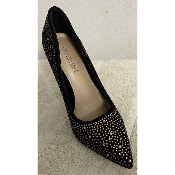 Shoedazzle Women's 6.5 Black with Gold Rhinestone Rochella Pumps Holiday - Picture 5 of 10